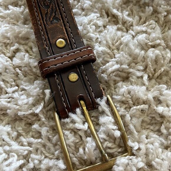 Beautiful men’s leather belt size 36 solid brass buckle - Picture 5 of 12